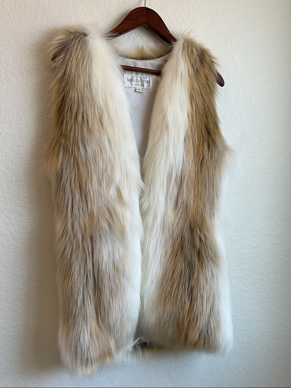 Donna Salyers Fabulous Furs White, Cream, Amber and Gray Faux Fur Vest | XS